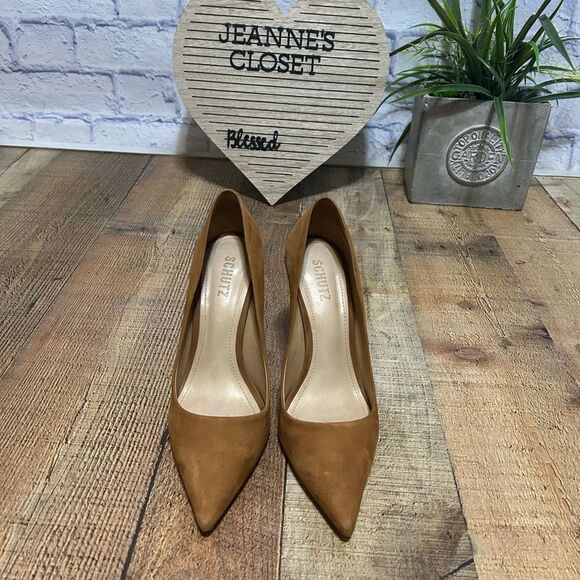 Schutz Lou Pump In dark tan/brown Suede Heels Size US 8.5 B - Picture 4 of 12
